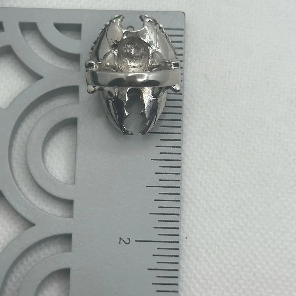 Size 8 Skull Bat Wing Rhinestone Ring Silver Tone Goth Statement NWOT